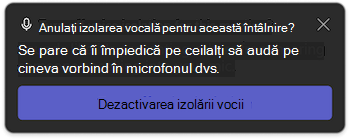 Notificare privind izolarea vocală în Microsoft Teams