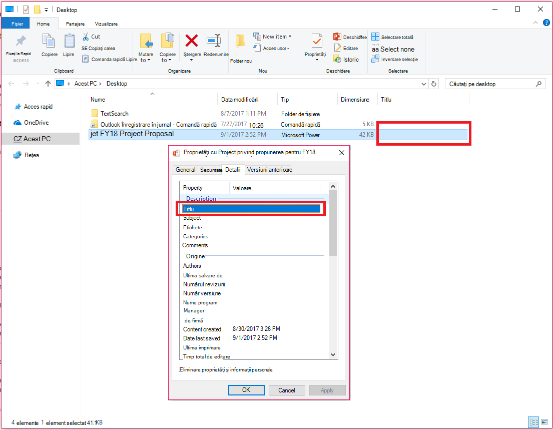 Proprietăți document Office în Windows Explorer