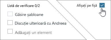 Faceți clic pe Afișare pe fișă pentru a afișa lista de verificare