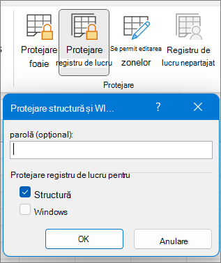 Caseta de dialog Protejare registru de lucru