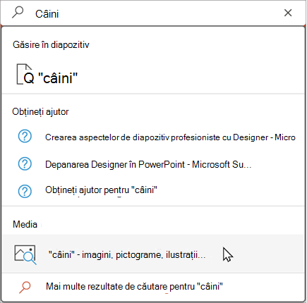 Tastați în bara de căutare pentru a vedea rezultatele sugerate