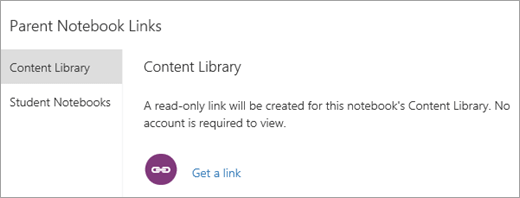 Creați părinte și guardian linkuri la biblioteca de conținut, selectând obțineți un link.