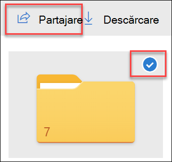 Imaginea unui folder din OneDrive și opțiunea Partajare.