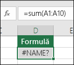 Excel afișează eroarea #NAME? atunci când un nume de funcție conține o greșeală de ortografie