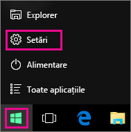 Accesarea setărilor din Start în Windows 10