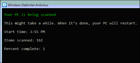 Scanerul Defender Offline care verifică dacă un sistem are malware.