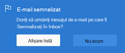 Opțiunea de a activa mesajele de E-mail semnalizate, selectând Afișare listă sau nu acum
