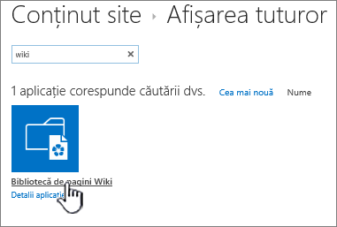 Conținut site cu dala aplicației Wiki evidențiată