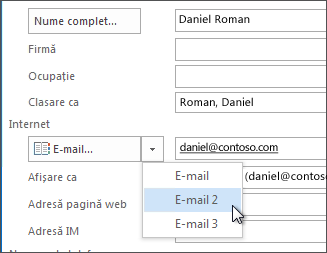 Adăugarea unei adrese de e-mail suplimentare pentru o persoană de contact