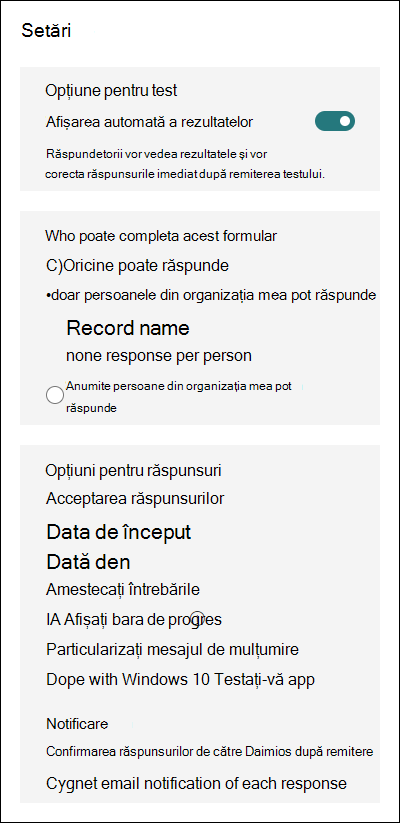 Ajustarea SetÄƒrilor Formularului Sau Testului In Microsoft Forms AsistenÈ›Äƒ Office