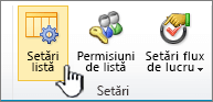 Butonul Setări listă din panglica de pagină