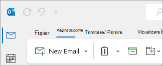 Captură de ecran a panglicii Outlook clasice, care include Fișier în opțiunile filei.