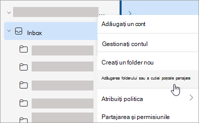 Captură de ecran afișând selecția în Adăugare folder partajat sau cutie poștală partajată