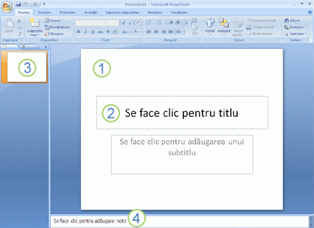 Spațiu de lucru la prima pornire a PowerPoint