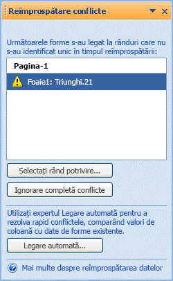 Refresh conflicts window listing shapes that cannot be linked because of a problem with the unique identifier.