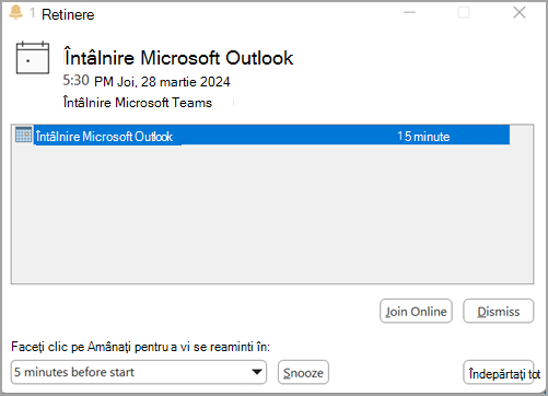 Captură de ecran cu mementoul întâlnirii Outlook four.png