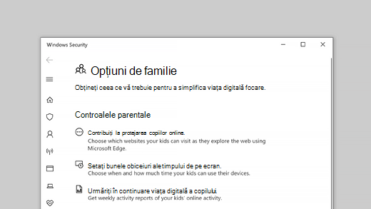 Opțiuni pentru familie în Securitate Windows
