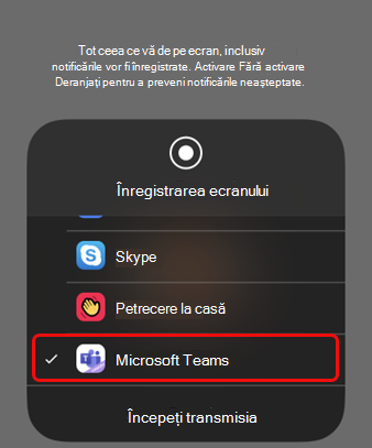 Pe iOS, selectați Teams