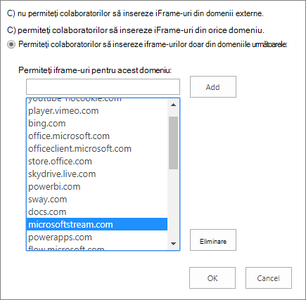 Setarea restricțiilor pentru adăugarea de iFrame-uri