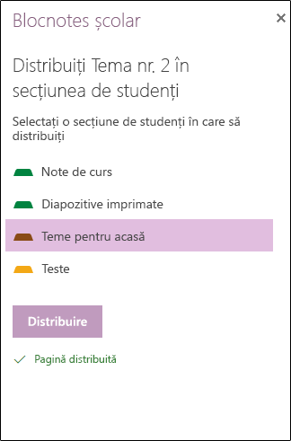Distribute page to students options