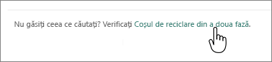 Coș de reciclare SharePoint Online cu linkul de nivel secundar evidențiat