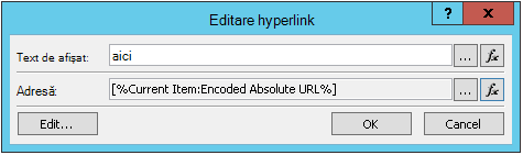 Inserare hyperlink pentru Element curent 2