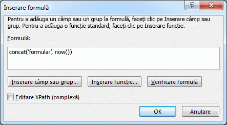 Concat formula in Insert Formula dialog box