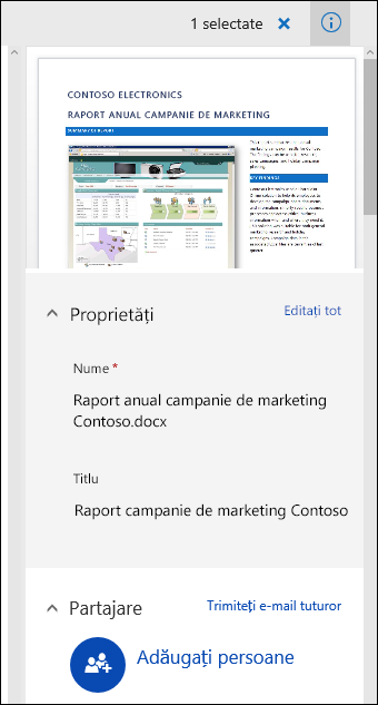 Office 365 Panoul Metadate document