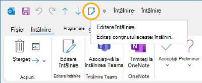 Edit meeting button Quick access toolbar in Outlook