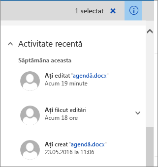 Lista de activități recente