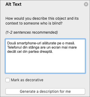 Text alternativ în PowerPoint pentru Mac