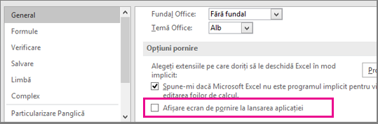Excel option to turn off the start screen when you open Excel