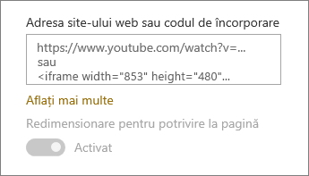 Lipirea unui URL video sau a unui cod de încorporare în câmp