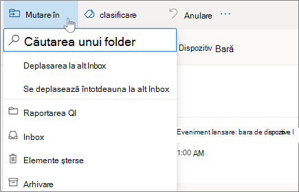 Mutarea unui mesaj de e-mail într-un folder din Outlook pe web