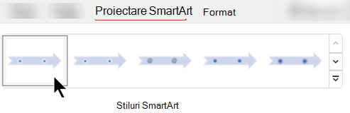 Pe fila Proiectare SmartArt, puteți utiliza Stiluri SmartArt pentru a selecta o formă, o culoare și efecte pentru ilustrație.