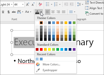 Utilizarea opțiunilor Culoare font pentru a schimba culoarea textului