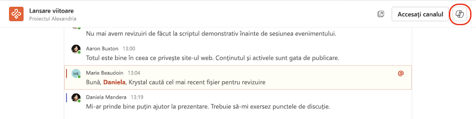 Accesați Copilot din vizualizarea imersivă a unui canal