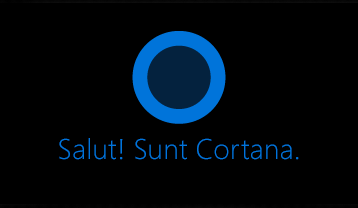Cortana siglă și cuvintele "Salut. Mă Cortana."