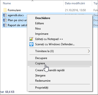 Faceți clic dreapta, selectați copiere