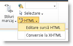 Comanda Editare sursă HTML