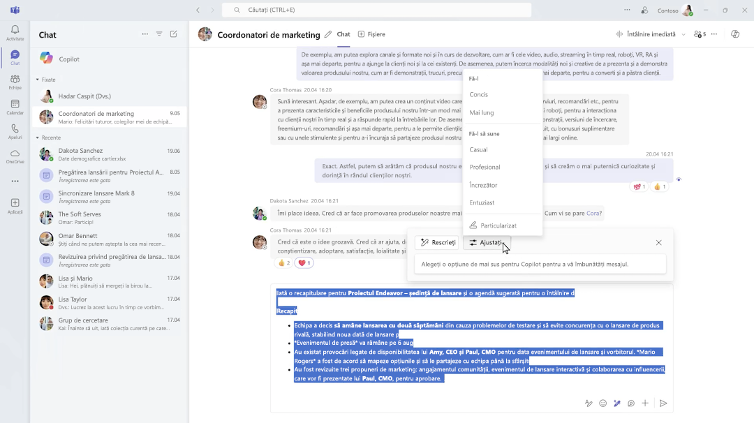 Compuneți Copilot în chatul Microsoft Teams.