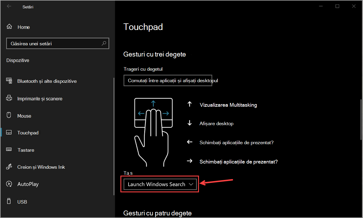 Setări suportul tactil în Windows 10