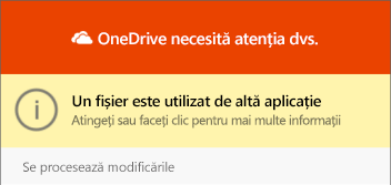 Caseta de dialog OneDrive "fișier în uz"