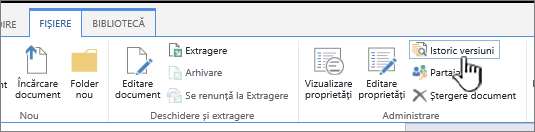 Fila Fișier cu opțiunea Istoric versiuni evidențiată