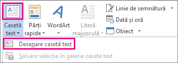 Meniul Casetă text din grupul Text