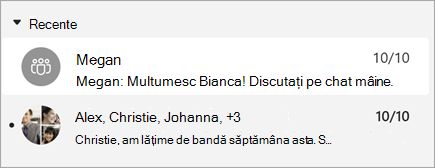 Captură de ecran a mesajelor cu o previzualizare a mesajului care afișează, de asemenea, marca de timp.