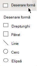 Meniul Desenare forme are cinci opțiuni din care să alegeți.