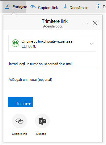 Partajarea unui fișier sau folder în OneDrive pentru business