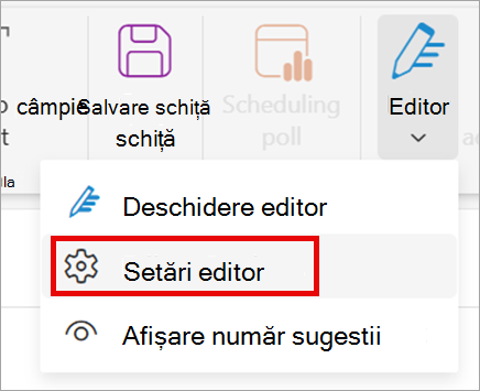 Pe panglică, selectați Editor > Setări editor.