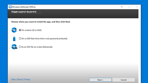 Windows Defender Offline – opțiuni pentru suporturile amovibile